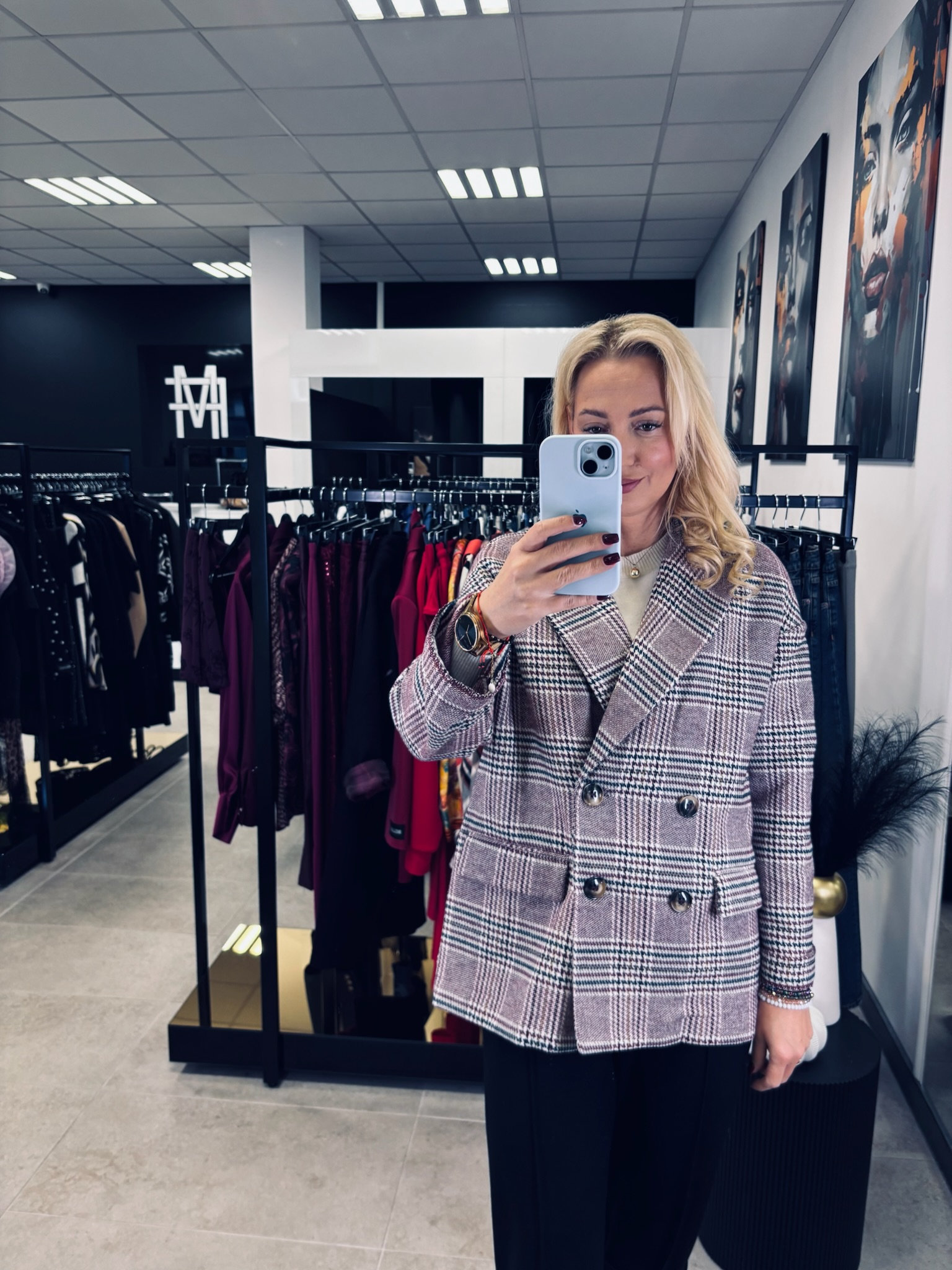 DWURZĘDOWA WEŁNIANA MARYNARKA W BORDOWĄ KRATĘ