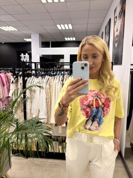 BAWEŁNIANY T-SHIRT KWIATY ŻÓŁTY