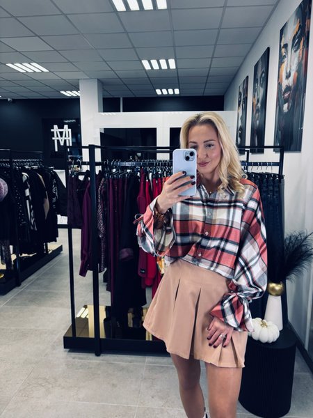 BAWEŁNIANA KOSZULA W POMARAŃCZOWĄ KRATE