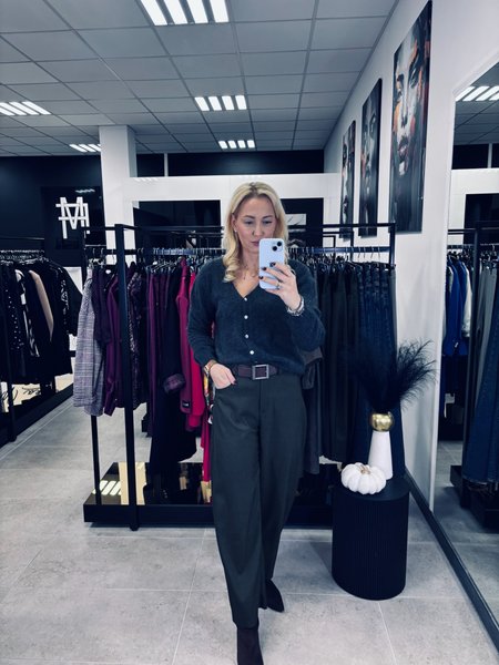 KASZMIROWY SWETER W SEREK ZAPINANY NA GUZIKI- GRAFIT
